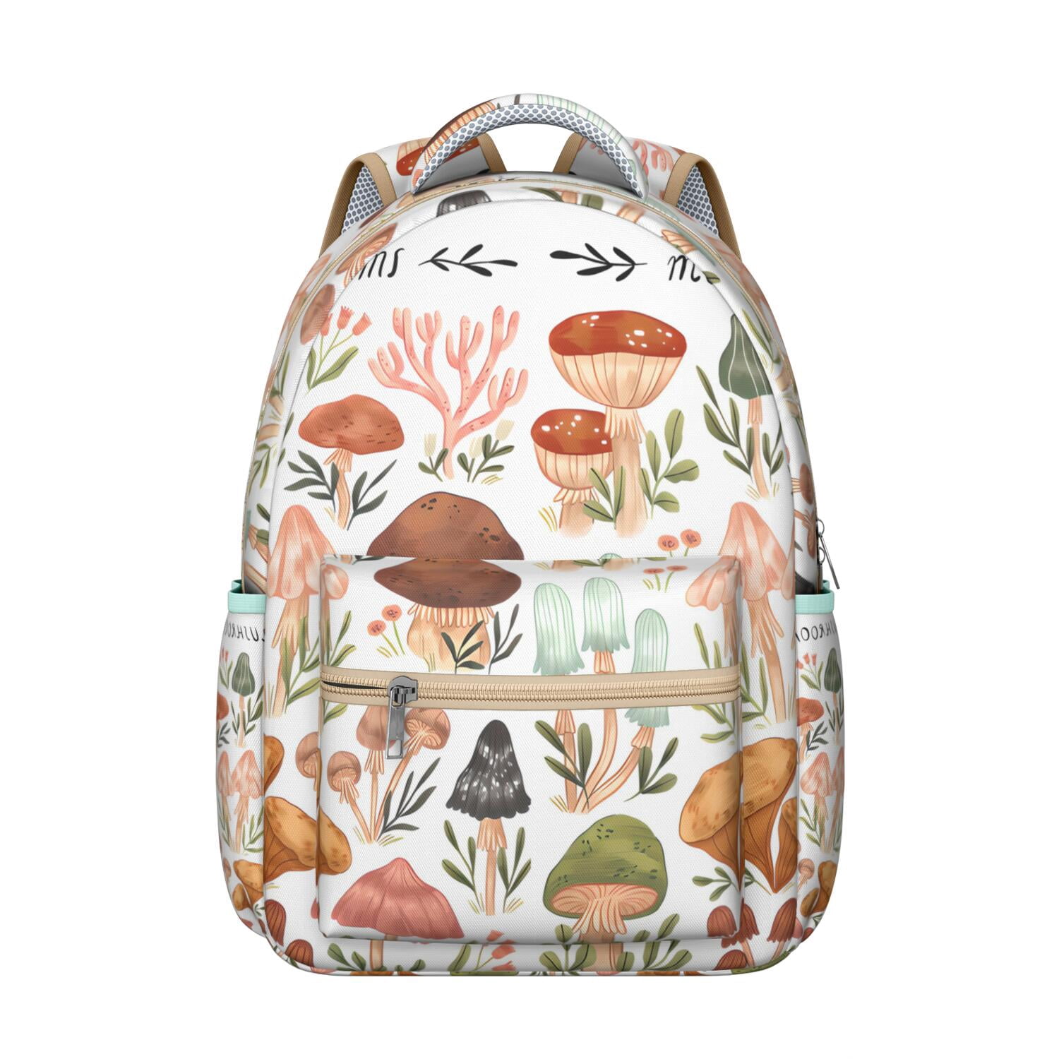 Whimsical Mushroom School Backpack - Vintage Aesthetic Fungi Bookbag with Organized Storage & Breathable Mesh Straps