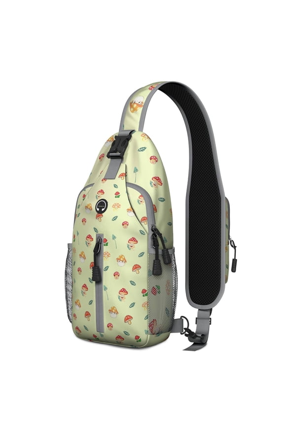 Whimsical Mushroom Sling Backpack, Lightweight Crossbody Daypack with Fairy Tale Fungi Design, Anti-theft Travel Bag for Students and Explorers