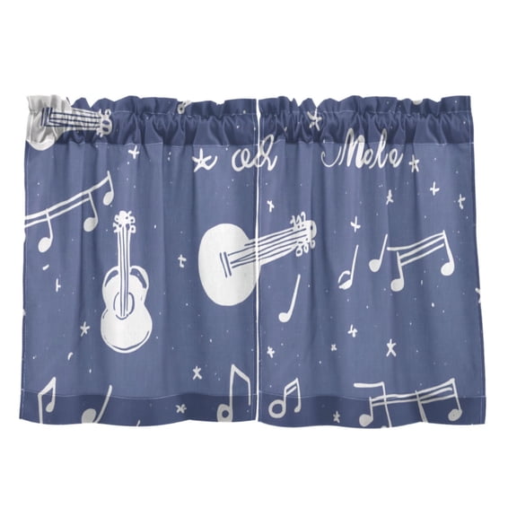 Whimsical Music Notes 27"x24" Linen Look Cafe Curtain Set with Privacy and UV Protection