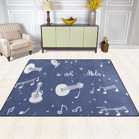 Whimsical Music Notes 63''x48'' Plush Memory Foam Bath Mat, Soft, Absorbent, Non Slip, Durable