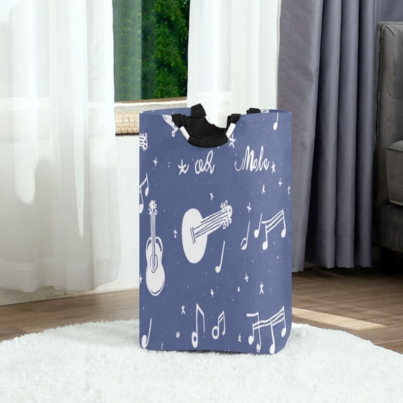 Whimsical Music Notes Foldable Laundry Hamper 12.6x11x22.7in with Handles for Bathroom Bedroom Storage
