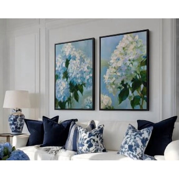 Whimsical Nantucket Hydrangea Hamptons Coastal Cottagecore Grandmillennial Bedroom Bathroom Poster, Set 2, Poster Only