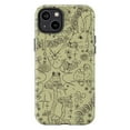 thumbnail image 1 of Whimsical Nature Sketch Phone Case, Hand-Drawn Rabbit, Frog, and Mushrooms on Olive Green, Protective Cover for iPhone 16 15 14 13 12 11 Pro Max Mini, 1 of 6