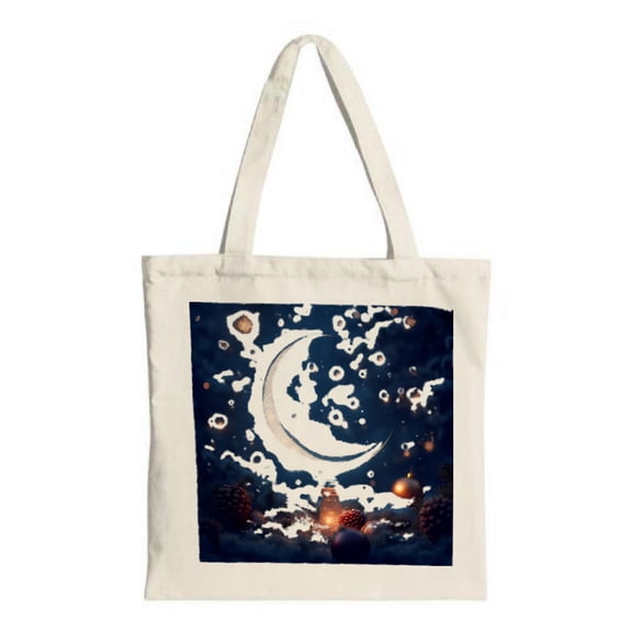 Whimsical Night Sky Tote Bag - Canvas Multifunctional Reusable Shopping Bag with Starry Lantern Design for Travel & Parties