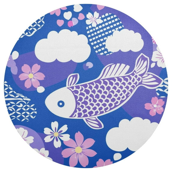 Whimsical Oceanic Floral 4-Piece 15.4in Heat-Proof PVC Plate Mats, Easy Cut and Clean for Family Use