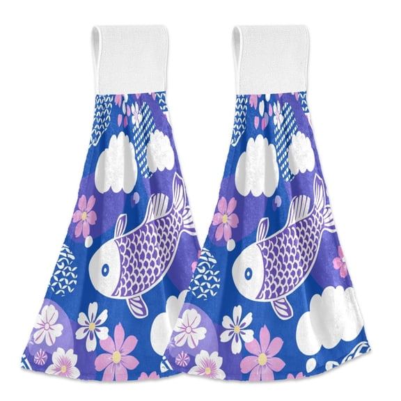 Whimsical Oceanic Floral Hand Towels 2 Pack Quick Drying Home Storage Kitchen Towel Hooks Dish Cloths 14''x18''
