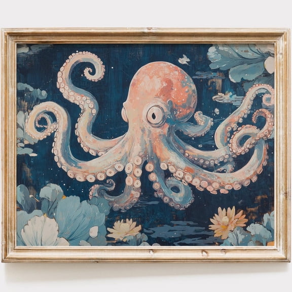 Whimsical Octopus Art Print Coastal Room Decor For Ocean-Themed Nursery UNFRAMED Poster, 8x12