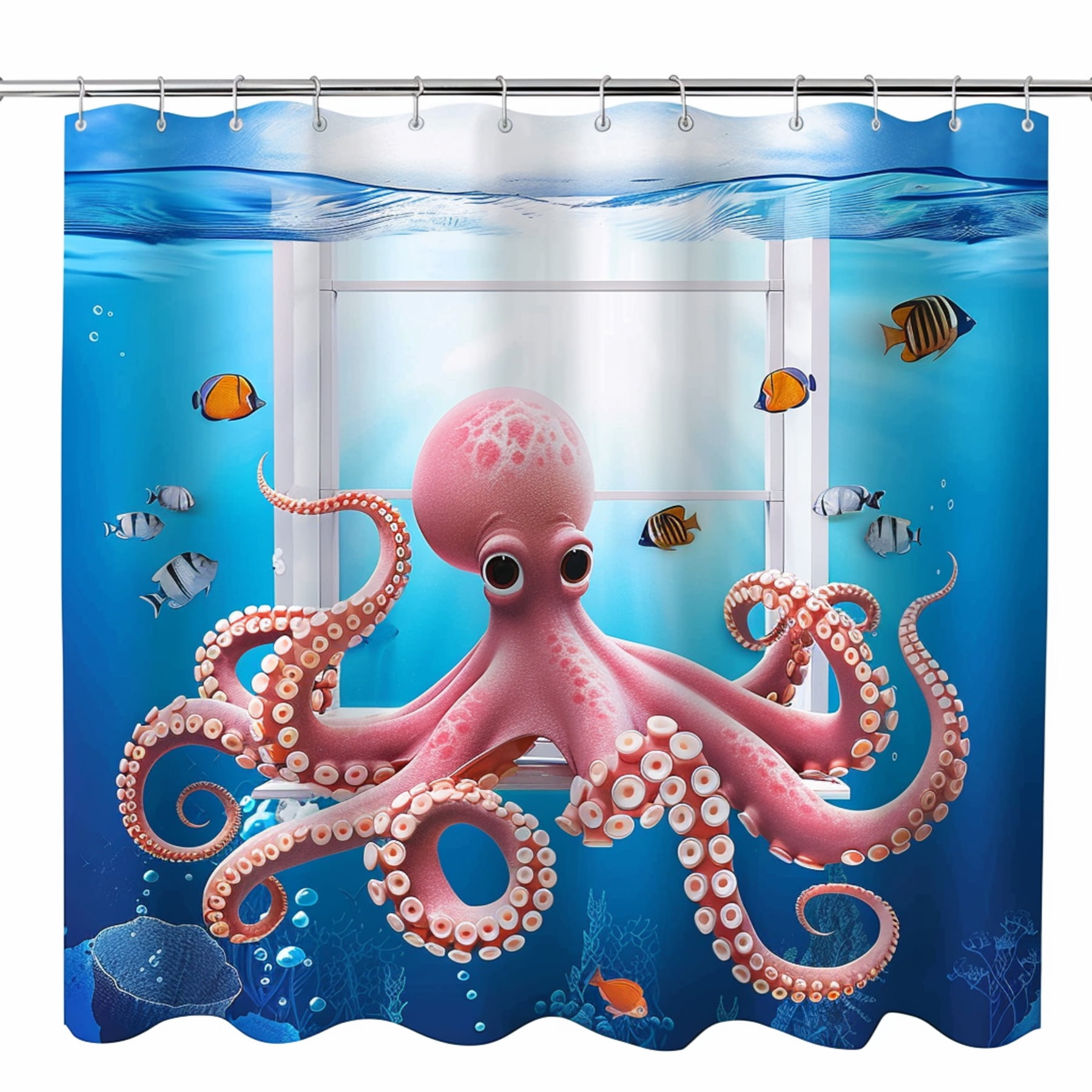 Whimsical Octopus Shower Curtain with Cartoon Design Pink and Orange