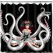 Whimsical Octopus Tentacle Shower Curtain - Black & White Dress Character with Stars & Hearts Pattern Unique Bathroom Decor