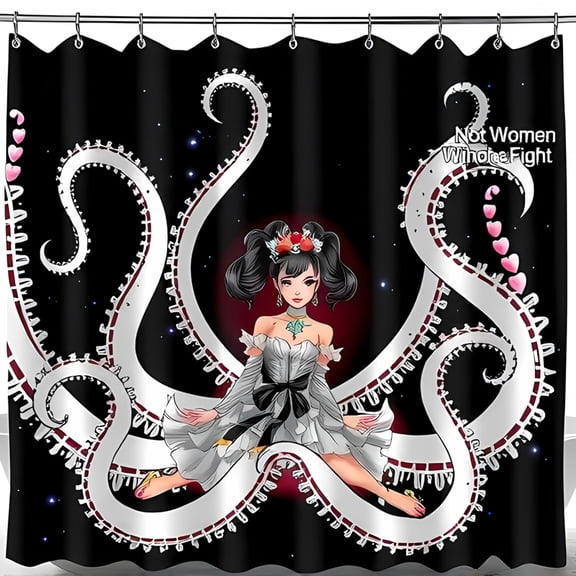 Whimsical Octopus Tentacle Shower Curtain - Black & White Dress Character with Stars & Hearts Pattern Unique Bathroom Decor