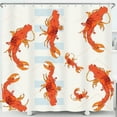 thumbnail image 1 of Whimsical Orange Lobster Shower Curtain with Blue Stripes, 1 of 5