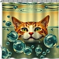 thumbnail image 1 of Whimsical Orange Tabby Cat Shower Curtain with Bubbles - Retro Aesthetic Bathroom Décor, 1 of 5
