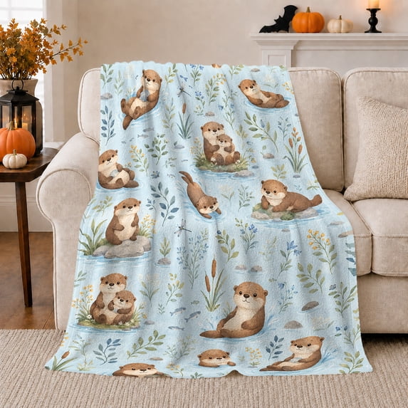 Whimsical Otter Illustration, Cozy Friendship Quote Scene, Warm Flannel Blanket for Living Room and Reading Nook, Art Lovers Friendship Gift, Artistic Home Decor