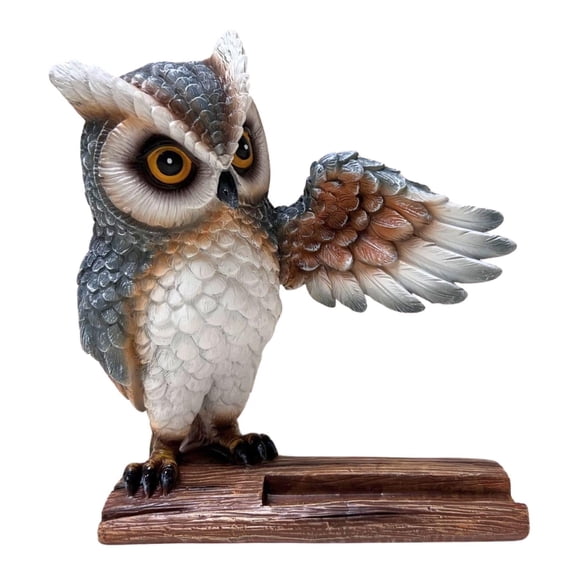 Whimsical Owl Cell Phone Stand and Decorative Mobile Phone Holder for Desk - Owl of Wisdom and Mystery, Sturdy Resin Smartphone Holder, Unique Owl Gift for Protection and Style