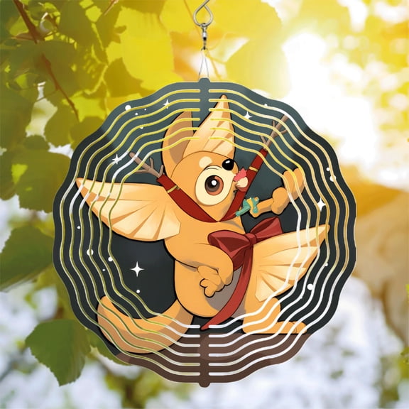Whimsical Owl Design Metal Hanging Wind Spinner - Magical Vortex Pattern Wind Chime for Yard & Garden Decor Stars & Party Hat