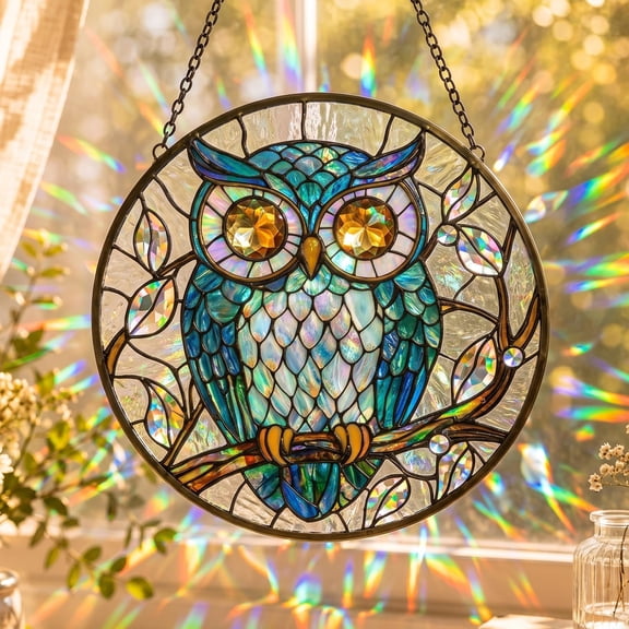 Whimsical Owl Faux Stained Glass Acrylic Suncatcher, Window Hanging Decor, Teacher Appreciation Gift