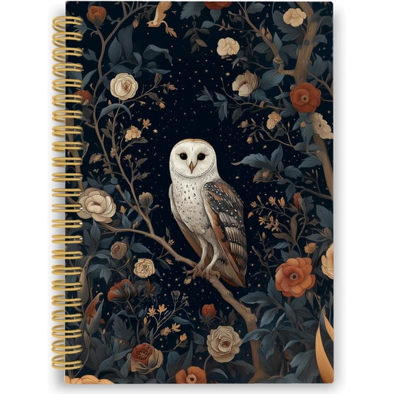 Whimsical Owl Spiral Notebook, Dark Cottagecore Journaling Notebooks for Note Taking, Retro Midnight Floral Hardcover Journal for Writing 160 Pages 5.5 x 8.3 Inch, Owl Gifts for Women