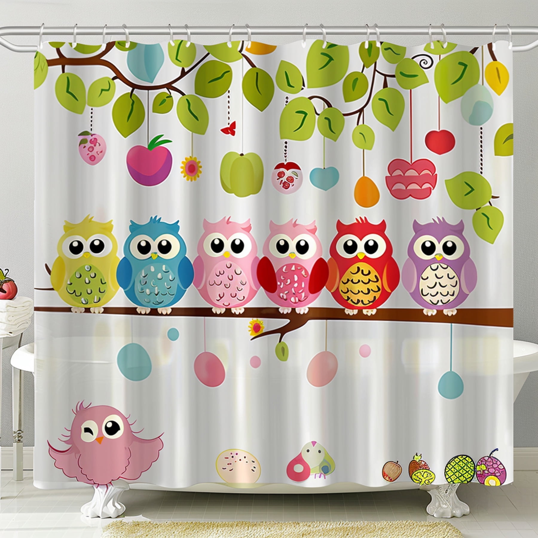 Whimsical Owl Tree Shower Curtain Fun Bathroom Decor with Colorful Owls ...