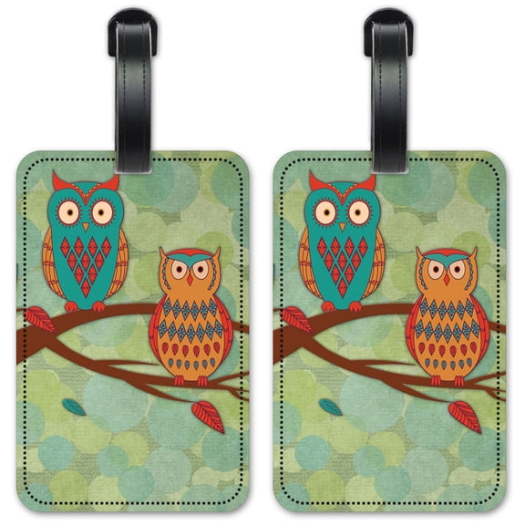 Whimsical Owls - Luggage ID Tags / Suitcase Identification Cards - Set of 2