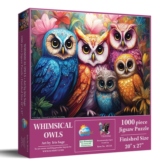 SunsOut Whimsical Owls 1000 Piece Jigsaw Puzzle for Adults - Finished Size: 20" x 27" by Artist: Iris Sage
