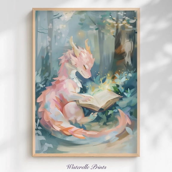Whimsical Pastel Dragon Wall Art Fantasy Nursery Print Mythical Creature Home Décor 8x12 UNFRAMED