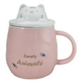 thumbnail image 1 of Whimsical Pastel Pink Feline Kitty Cat Cup Mug With Lid And Stirring Spoon, 1 of 11