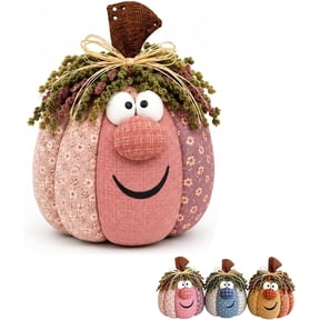 Whimsical Patchwork Pumpkin Pals, 3-Piece Fall Fabric Decor Set (#A) | Three cheerful fabric pumpkins with textured patchwork details create a cozy, non-spooky autumn display