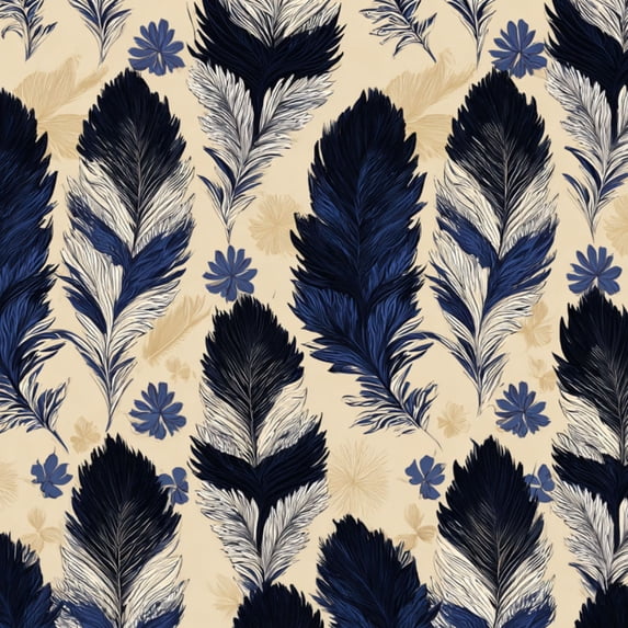 Whimsical Peel and Stick Wallpaper Navy Blue Cream Feather Symmetrical Boho Style Wall Mural 17.7in x 9.8ft Self Adhesive Removable Wall Paper Renter Friendly Wallpaper for Kids Bedroom Studio