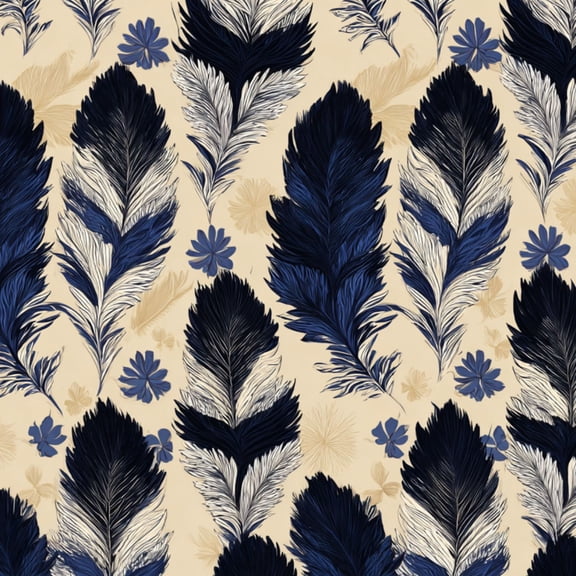 Whimsical Peel and Stick Wallpaper Navy Blue Cream Feather Symmetrical Boho Style Wall Mural 23.6in x 9.8ft Self Adhesive Removable Wall Paper Renter Friendly Wallpaper for Kids Bedroom Studio