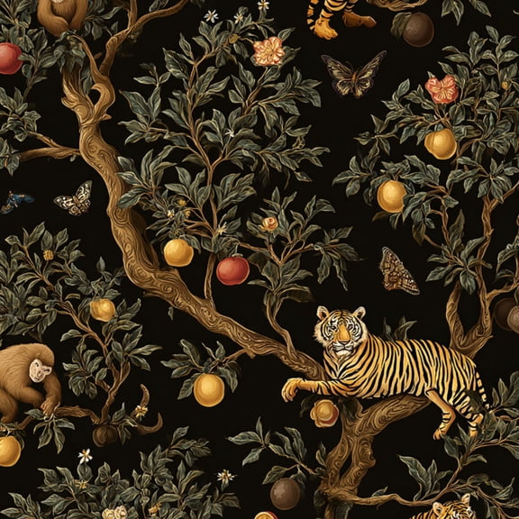 Whimsical Peel and Stick Wallpaper Tigers Floral Branches Butterflies Exotic Fruits Wall Mural 23.6in x 9.8ft Self Adhesive Removable Wall Paper Renter Friendly Wallpaper for Kids Bedroom Studio