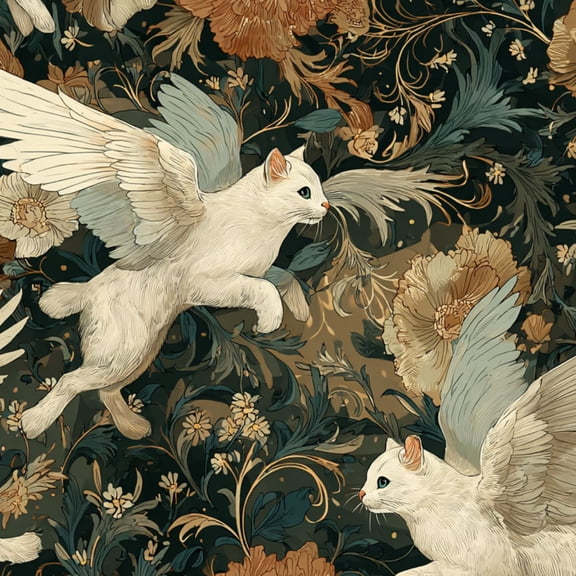 Whimsical Peel and Stick Wallpaper Whimsical Cats Floral Accents Vintage Style Wall Mural 23.6in x 9.8ft Self Adhesive Removable Wall Paper Renter Friendly Wallpaper for Kids Bedroom Studio