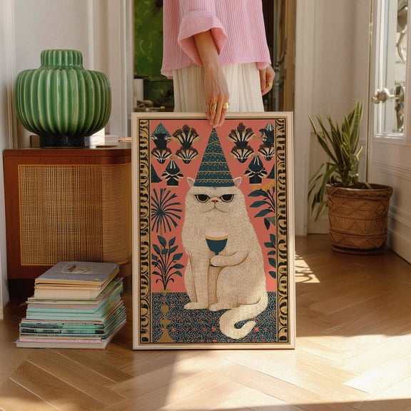 Whimsical Persian Cat Boho Animal Eclectic Gallery Decor, Unframed Canvas 8x10in