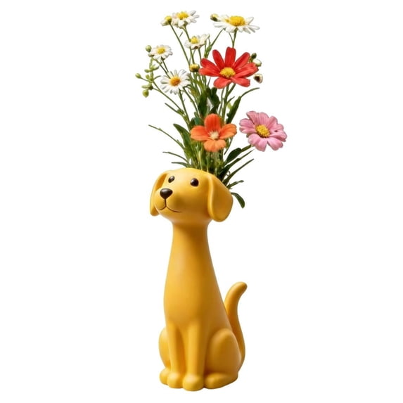 Whimsical Pet Resin Vase - Cute Dog Shaped Resin Flower Vase - Quirky Cat Dog Shaped Planter for Boho Home Desk Decor Gift for Pet Lovers(F)