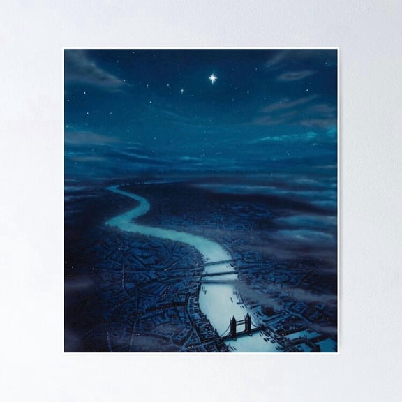 Whimsical Peter Pan London Night Skyline Wall Decor Magical Fairy Tale Art, Unframed Poster