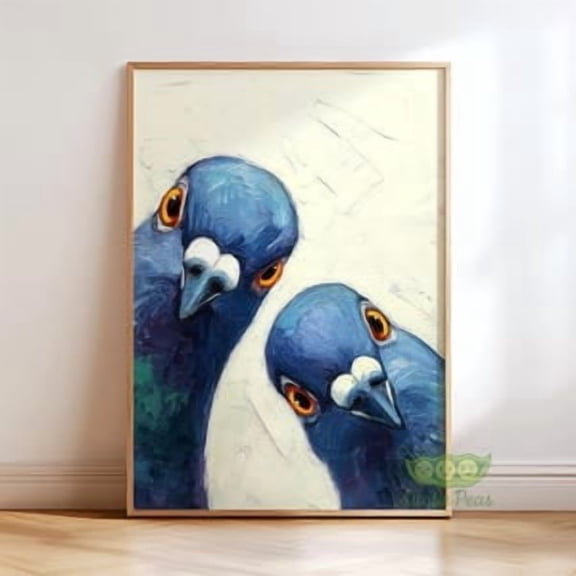 Whimsical Pigeons Retro Poster, Poster Home Decor, Poster Only