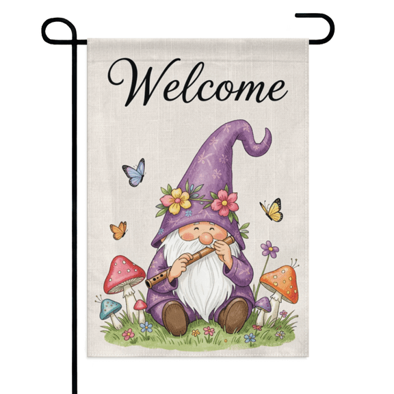 Whimsical Pigmy Garden Flag 12×18in Double Sided, Mushroom Butterfly Yard Banner, Playful Seasonal Decor for Spring Summer Lawn Patio Courtyard Farmhouse Exterior Space