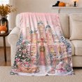 thumbnail image 1 of Whimsical Pink Castle Winter Wonderland Scene Festive Holiday, Festive Holiday Scene, Warm Flannel Blanket for Living Room and Family Room, Art Lovers Christmas Gift, Festive Home Decor, 1 of 9