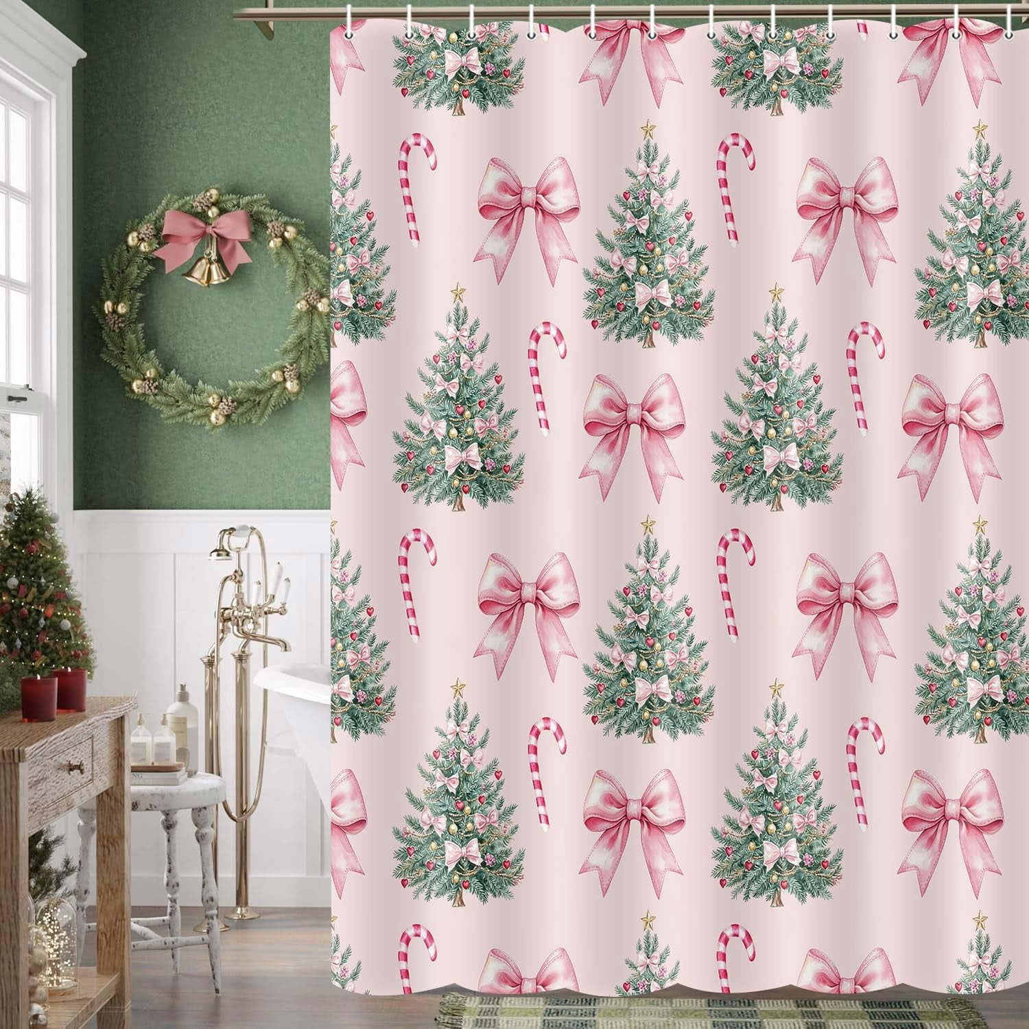 Pink Christmas Shower Curtain