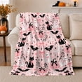 thumbnail image 1 of Whimsical Pink Pumpkin Black Cat autumn celebration, Playful Pet Portrait Pattern, Warm Flannel Blanket for Living Room and Bedroom, Cat Lovers autumn celebration Gift, Pet Lover Home Decor, 1 of 9