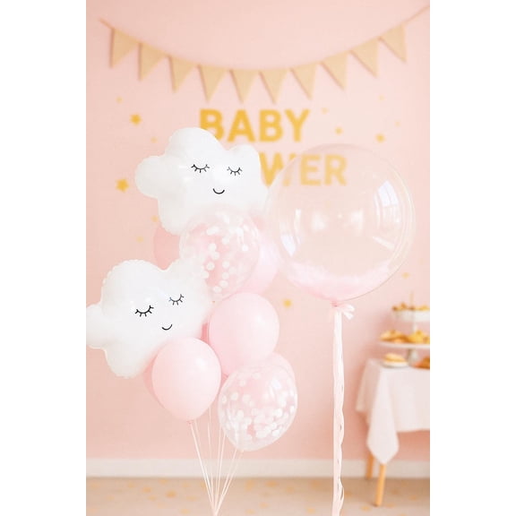 Whimsical Pink and White Cloud Balloon Set
