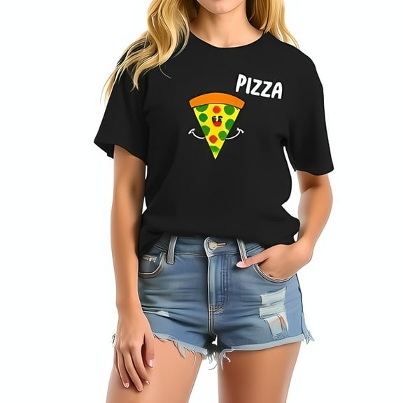 Whimsical Pizza Graphic Cotton Short Sleeve T-Shirt for Casual Summer Style