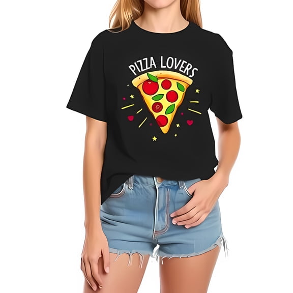 Whimsical Pizza Graphic Cotton Short Sleeve T-Shirt for Pizza Lovers - Fun & Casual Design