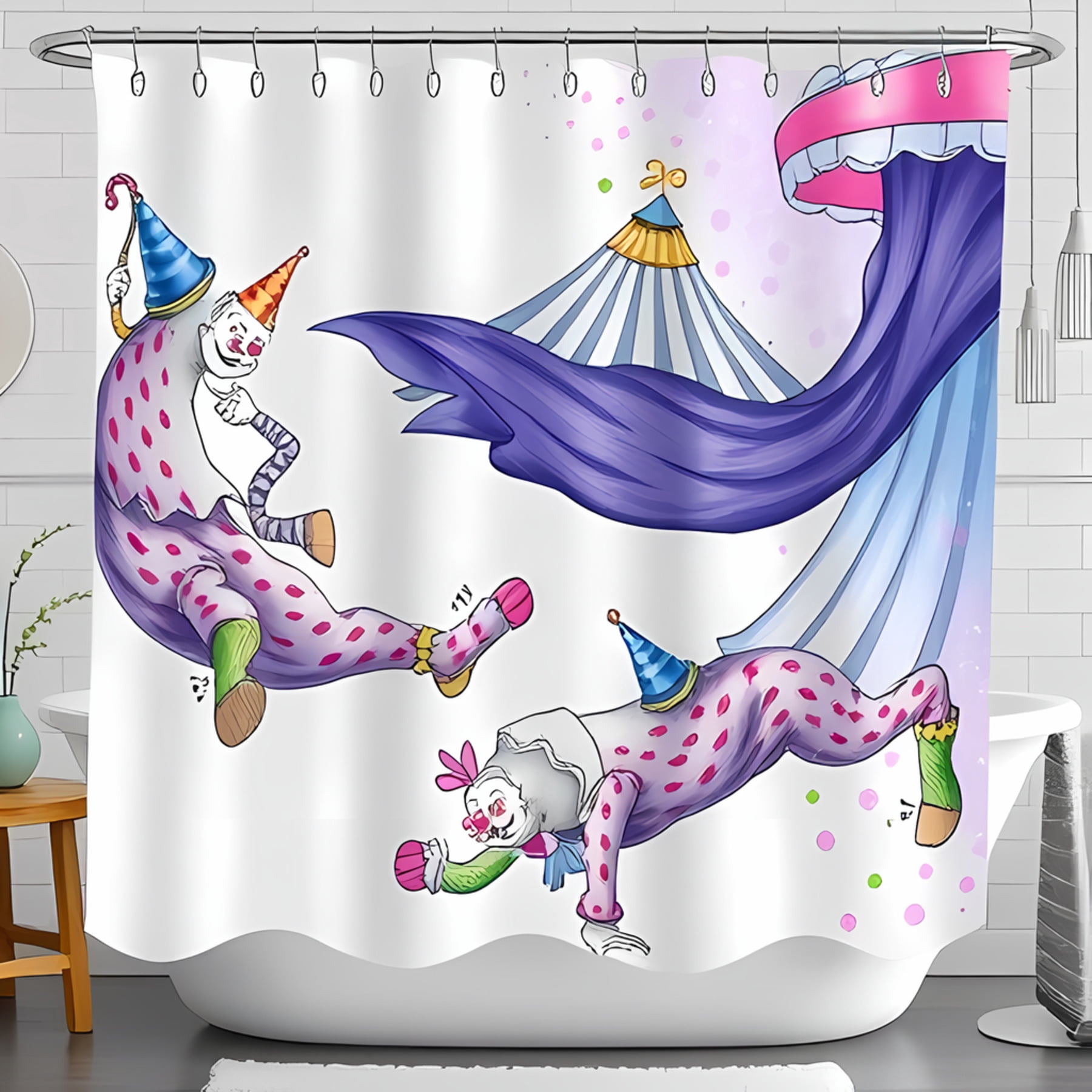Whimsical Polka - Dotted Shower Curtain with Colorful Cartoon