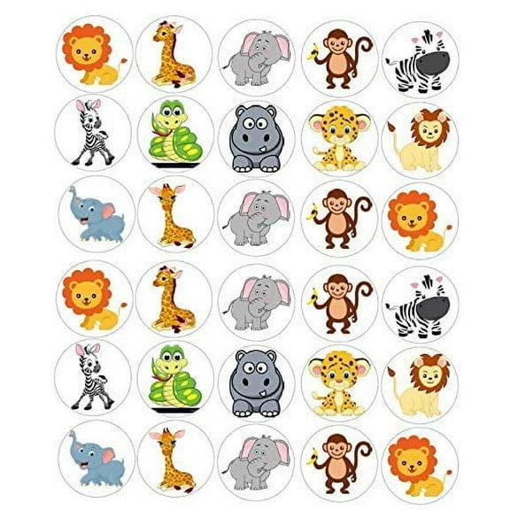 Whimsical Practicality Safari Jungle Animals Edible Icing Image Cupcake and Cookie Decorations (2 Inch Rounds)
