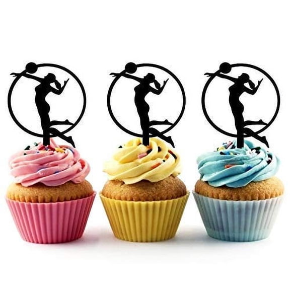 Whimsical Practicality's Beach Volleyball Silhouette Acrylic Cupcake Toppers 12 pcs