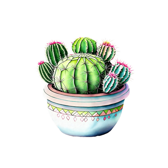 Whimsical Practicality's Beautiful Cactus Plant in Ceramic Pot Edible Cake Topper-8" Round