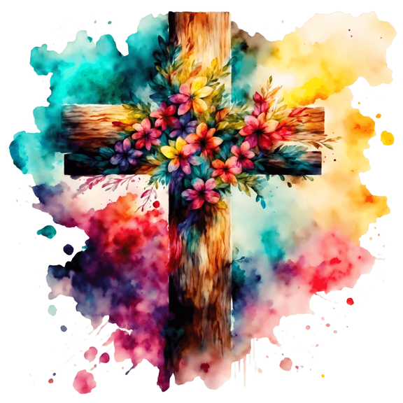 Whimsical Practicality's Beautiful Easter Cross with Flowers Edible Icing Image Cake Topper-6 Inch Round or Larger