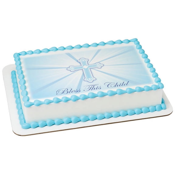 Whimsical Practicality's Bless this Child Boy Male ChildBaptism PhotoCake® Edible Icing Image Cake Topper-1/4 Sheet or Larger