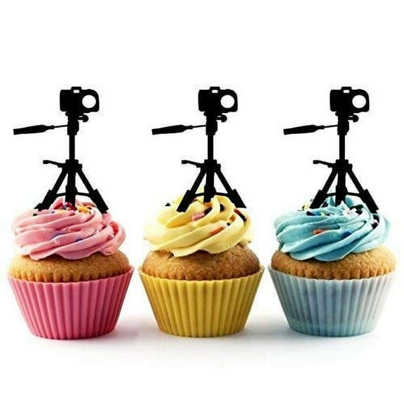 Whimsical Practicality's Camera Tripod Silhouette Acrylic Cupcake Toppers 12 pcs