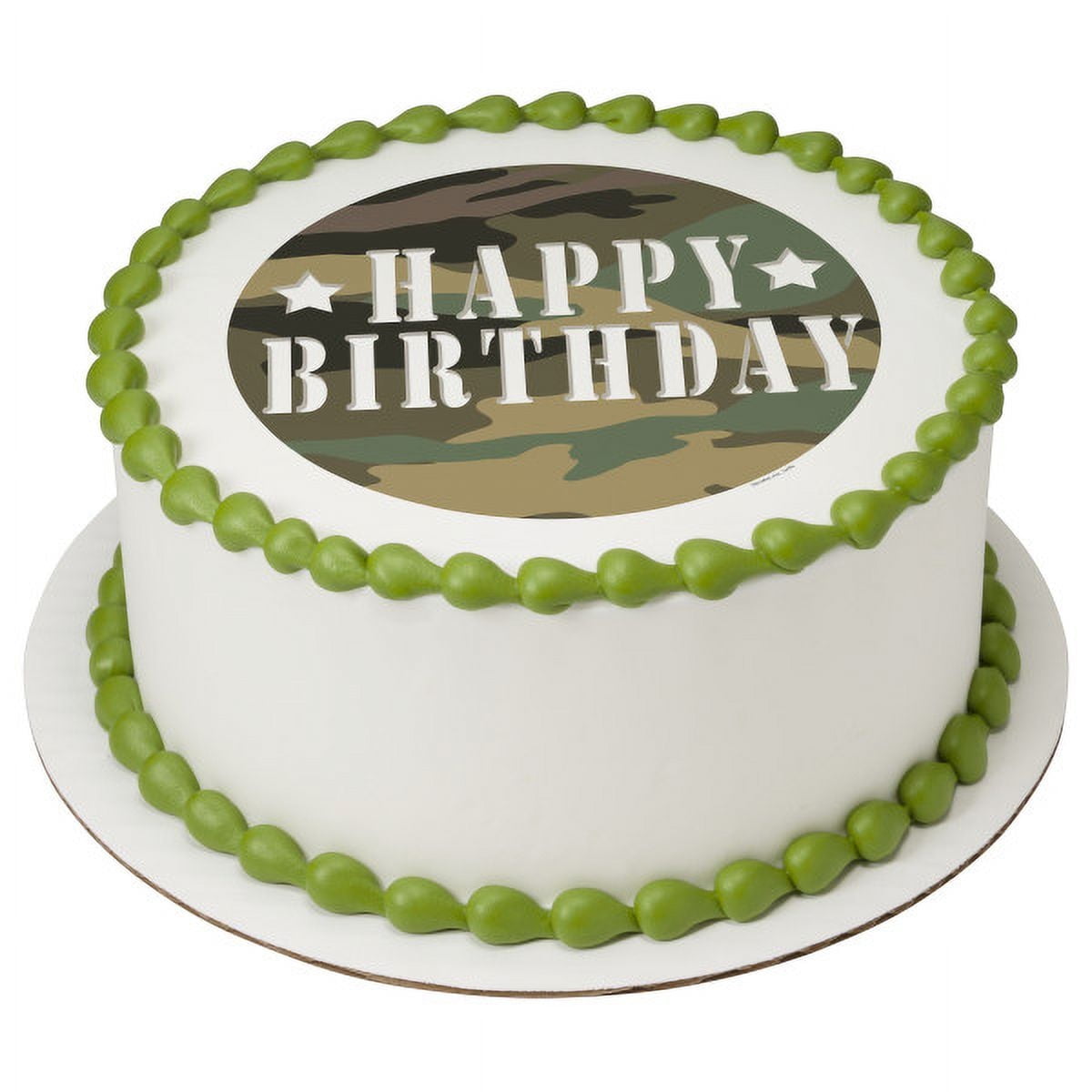 Whimsical Practicality's Camouflage Birthday Edible Icing Image Cake Topper-6 Inch Round or Larger